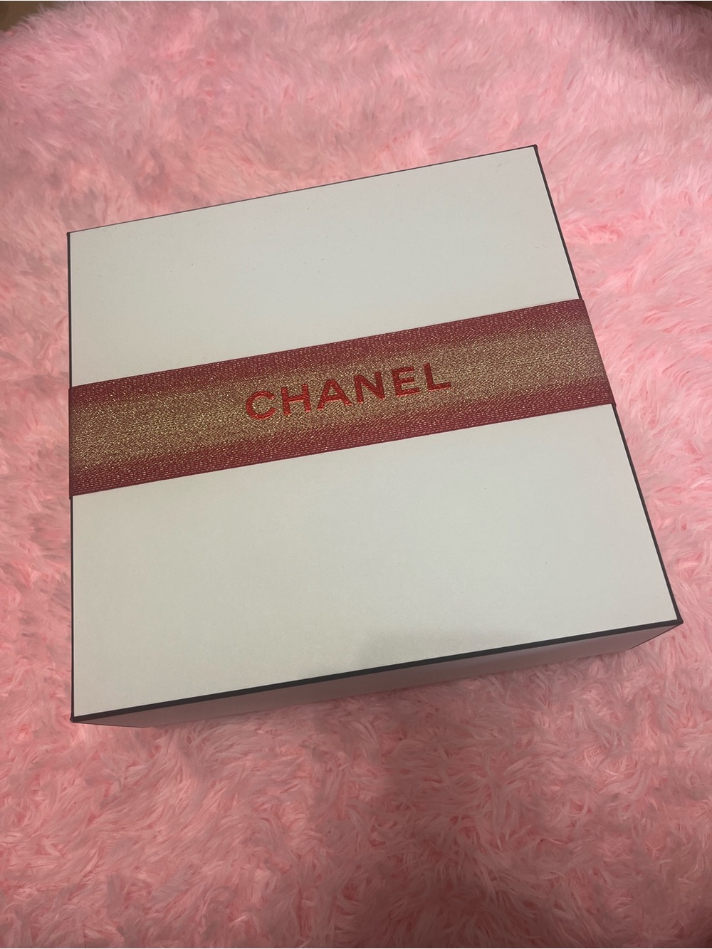 BRAND NEW CHANEL White Box with Holiday Red and Gold Logo Ribbon